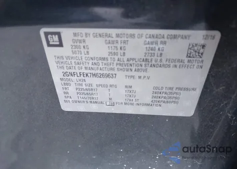 2017 Chevrolet Equinox Lt из США, поврежденный, VIN 2GNFLFEK7H6269637